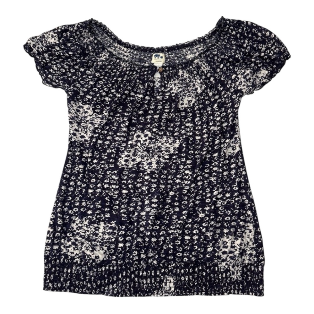 John Robshaw for Lucky Brand Floral Peasant Top Off Shoulder Boho Blouse Medium